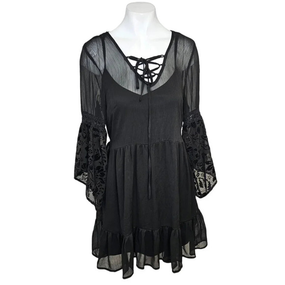 Band of Gypsies Layered Dress Velvet Black Size Small - Picture 1 of 7